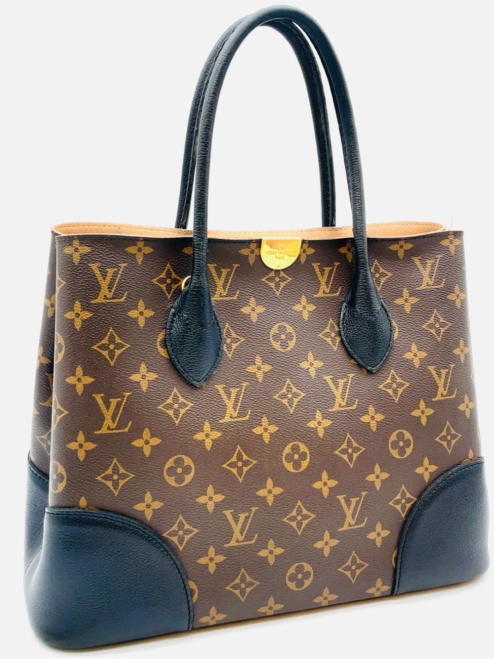 Louis Vuitton Monogram Canvas Tote with Black Leather Trim